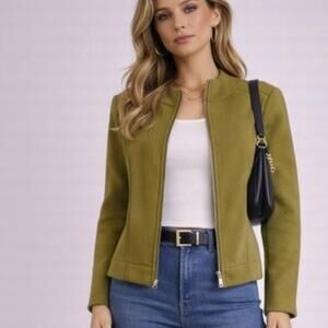 Jones New York Wool Green Zippered Jacket Women's Size Petite Large
